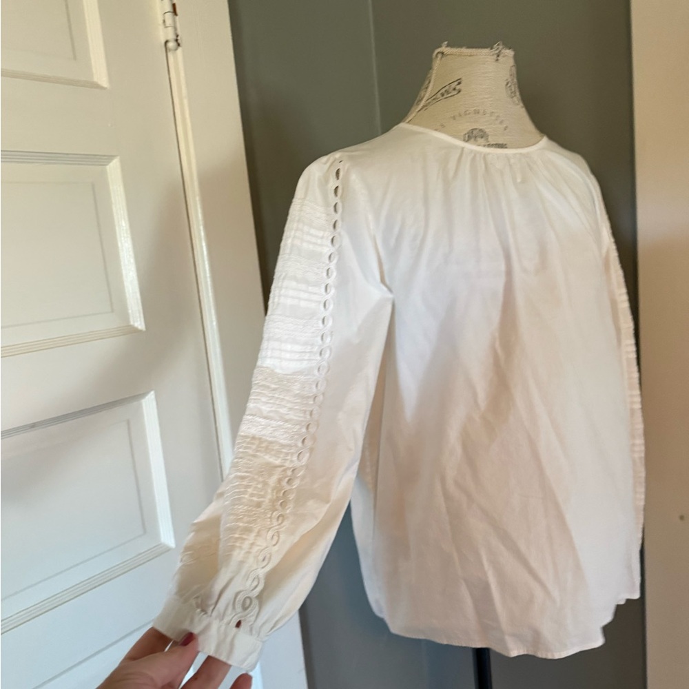 J. Crew Elegant White Blouse with Textured Sleeves